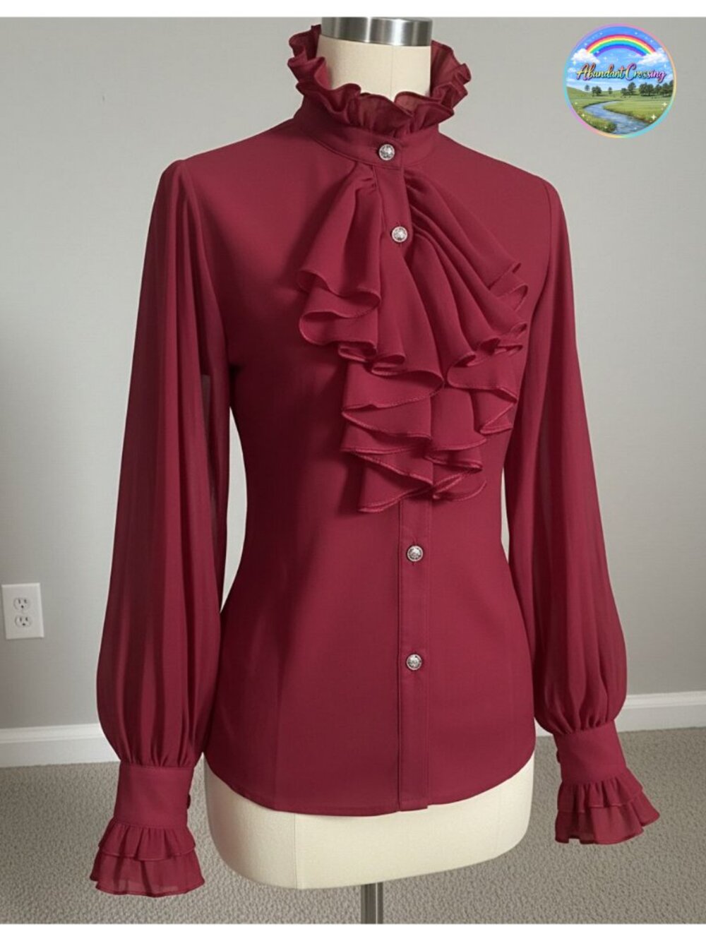 Women's Victorian Vintage Long Sleeve Ruffle Stand Collar Blouse Gothic
